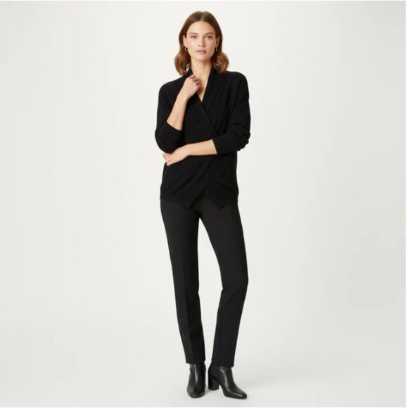 Nordstrom Signature Women’s Black Cashmere Faux Wrap V-Neck Sweater Large - Picture 7 of 10